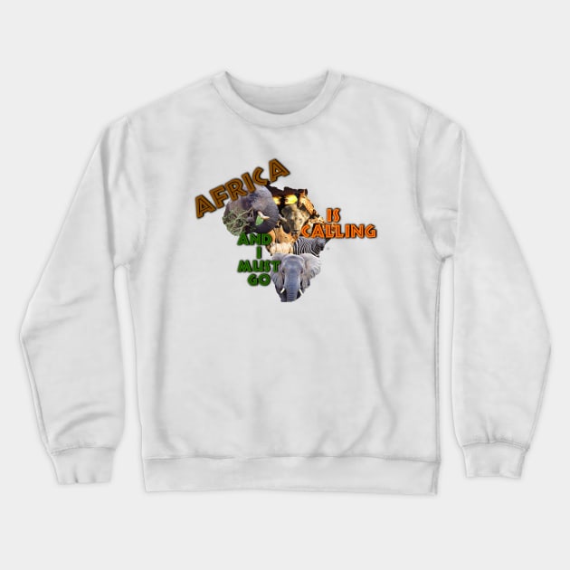 Africa Is Calling Wildlife Map Collage Crewneck Sweatshirt by PathblazerStudios